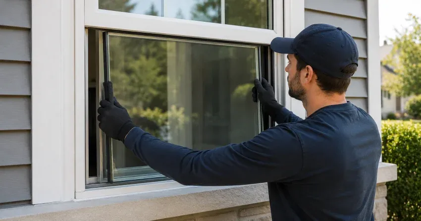 technician boarding up broken window during emergency glass repair Cedarland, Brantford