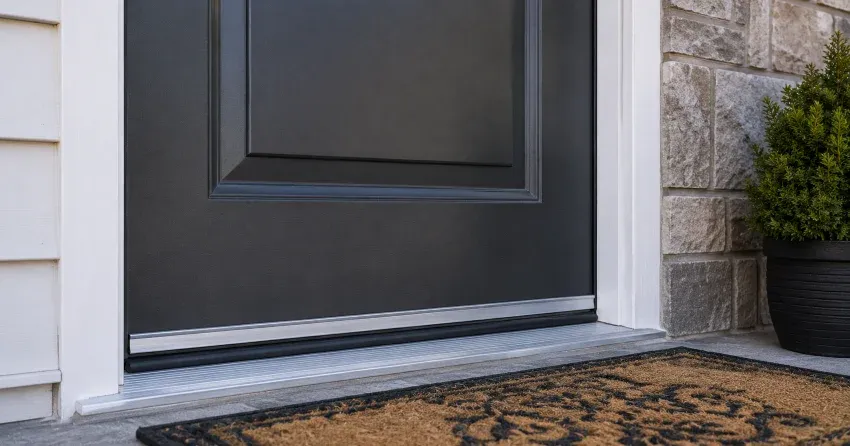 technician replacing worn door weatherstripping in Arthur, Brantford home