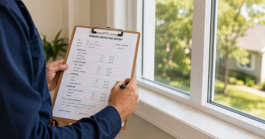 technician inspecting window seal and frame in Brantford