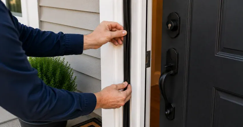 technician performing light test on door seal in Terrace Hill, Brantford
