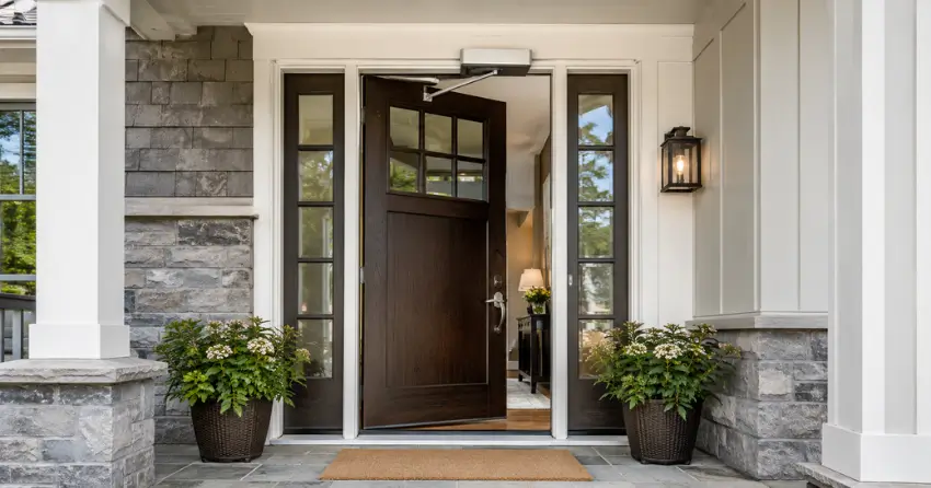 residential automatic door opener installed on exterior entry door in Ewing, Brantford