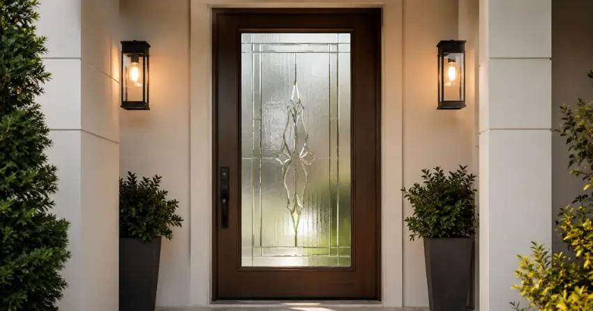 decorative frosted glass panel installed in a front door in Oak Hill Dr, Brantford