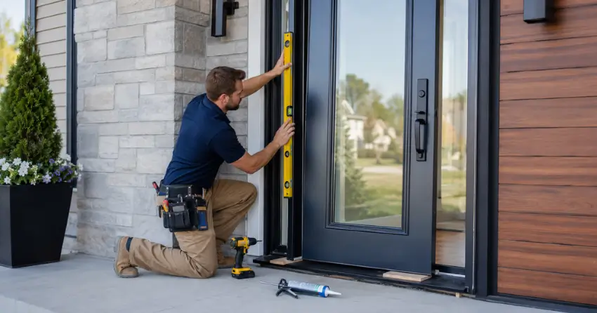 glass outside door installation with energy-efficient double-pane glazing in West Brant, Brantford